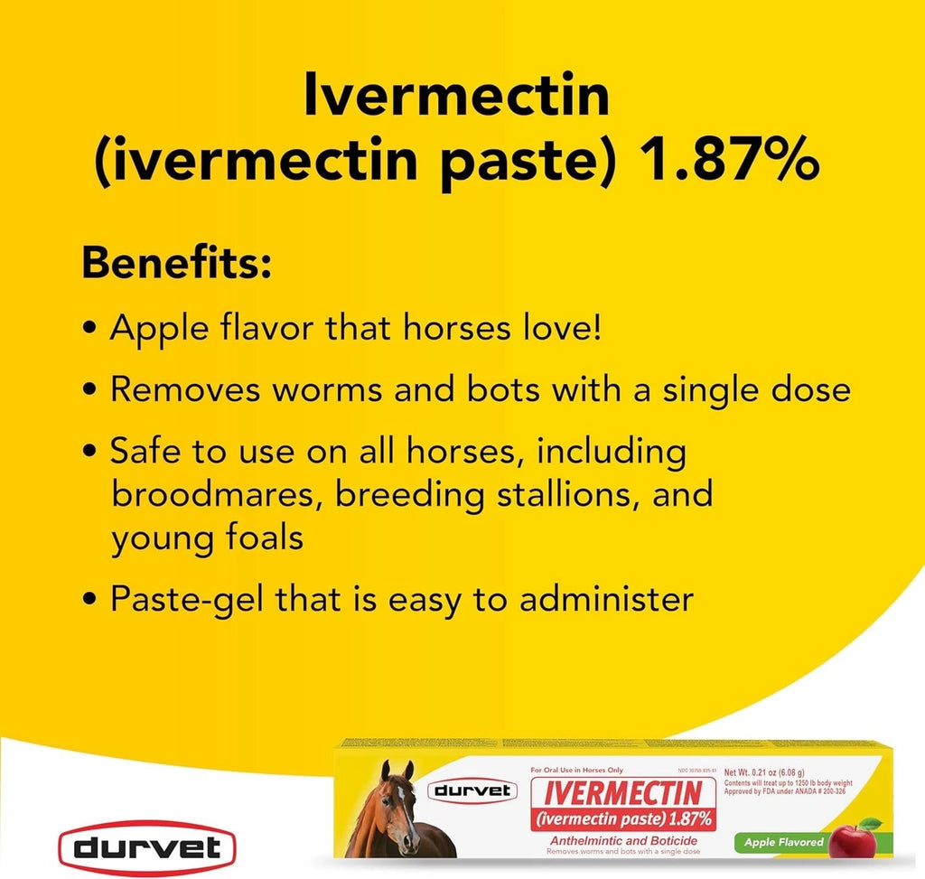 Pack of 3 Durvet Horse Dewormer Paste 1.87% Apple Exp 12/2027