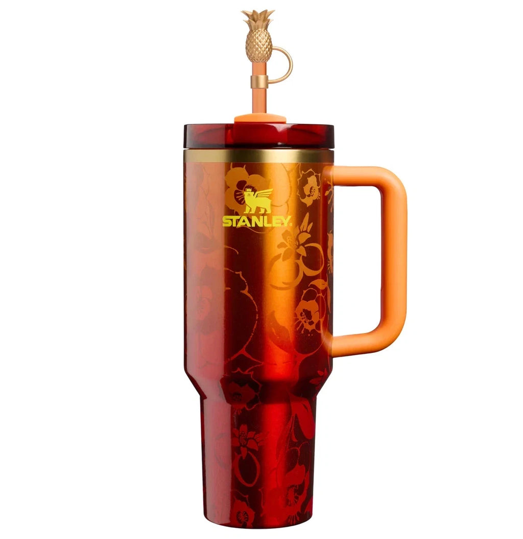 Stanley Quencher H2.0 FlowState Tumbler 40oz Red Floral Limited Edition with Pineapple Straw Topper