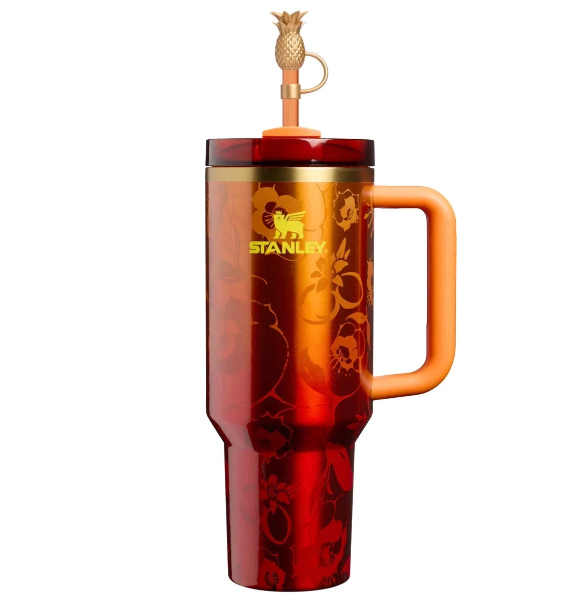 Stanley Quencher H2.0 FlowState Tumbler 40oz Red Floral Limited Edition with Pineapple Straw Topper