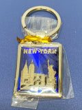 New York City Souvenir Metal Keychain – Statue of Liberty & Skyline Design Blue Gold Key Ring