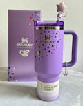 Stanley Quencher H2.0 FlowState Tumbler 40 oz Purple Star Edition with Butterfly Charm & Straw Topper