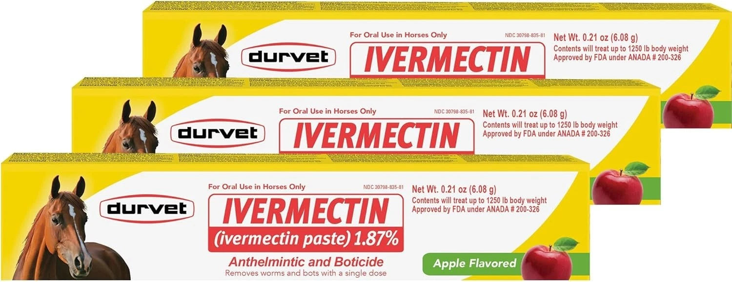 Pack of 3 Durvet Horse Dewormer Paste 1.87% Apple Exp 12/2027